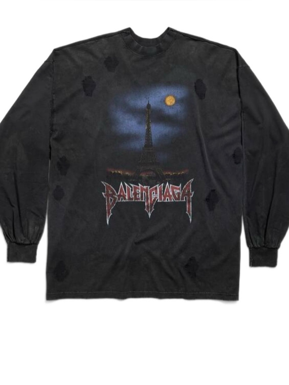 Balenciaga Black Distressed Eiffel Tower Graphic Long Sleeve Shirt